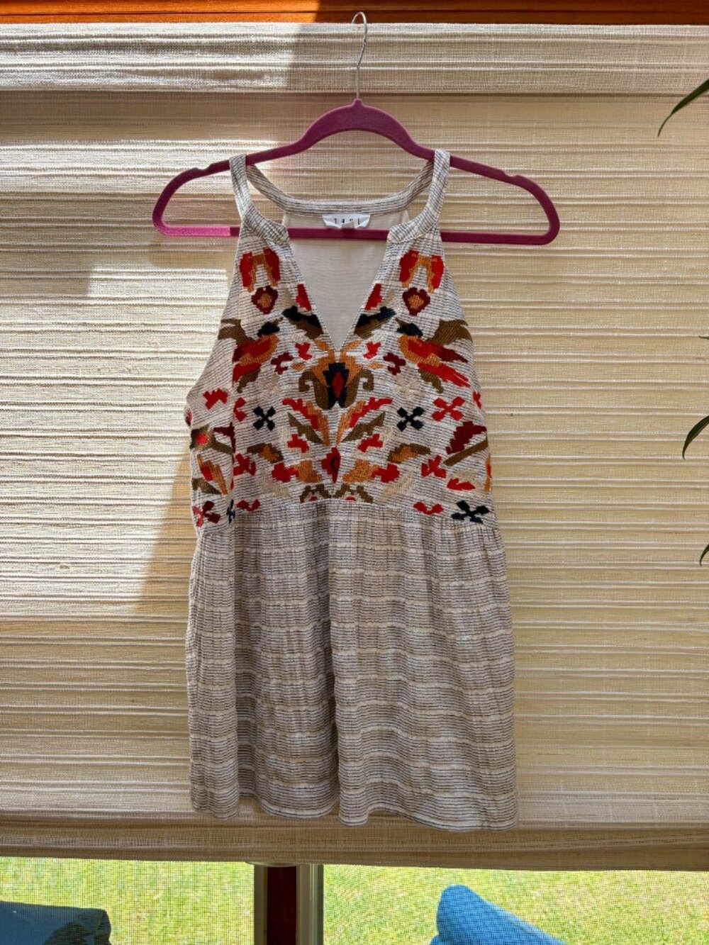 THML Embroidered Halter Tank Top Textured Peplum - M